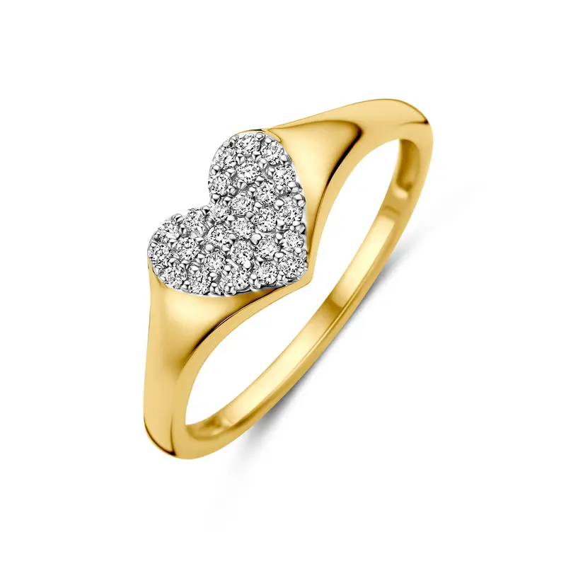 Ring hartje lab grown diamant 0.12ct f vs 14K geelgoud