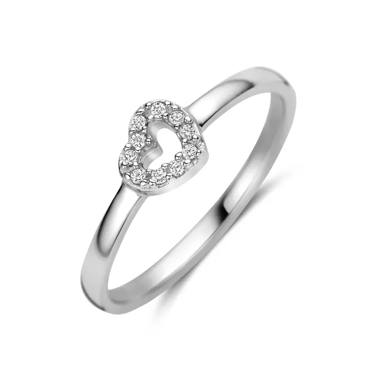 Ring hartje zirkonia zilver gerhodineerd wit