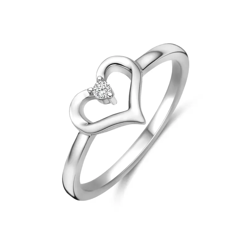 Ring hartje zirkonia zilver gerhodineerd