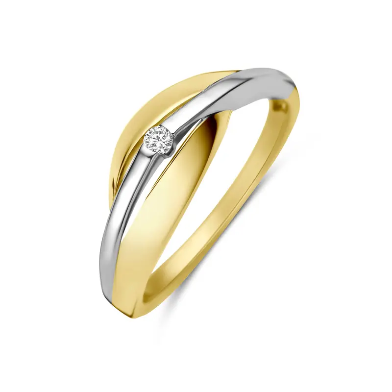 Ring lab grown diamant 0.03ct f vs 14K bicolor goud