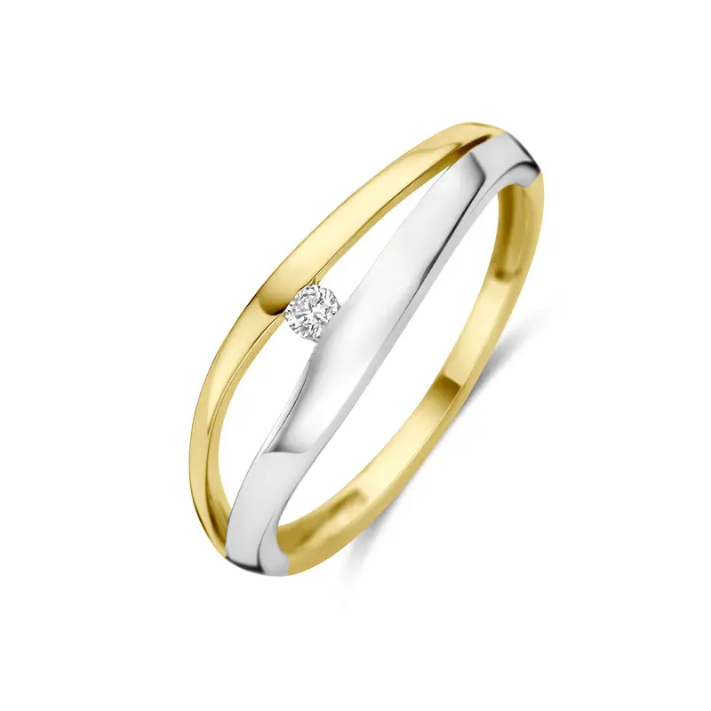 Ring lab grown diamant 0.04ct f vs 14K bicolor goud