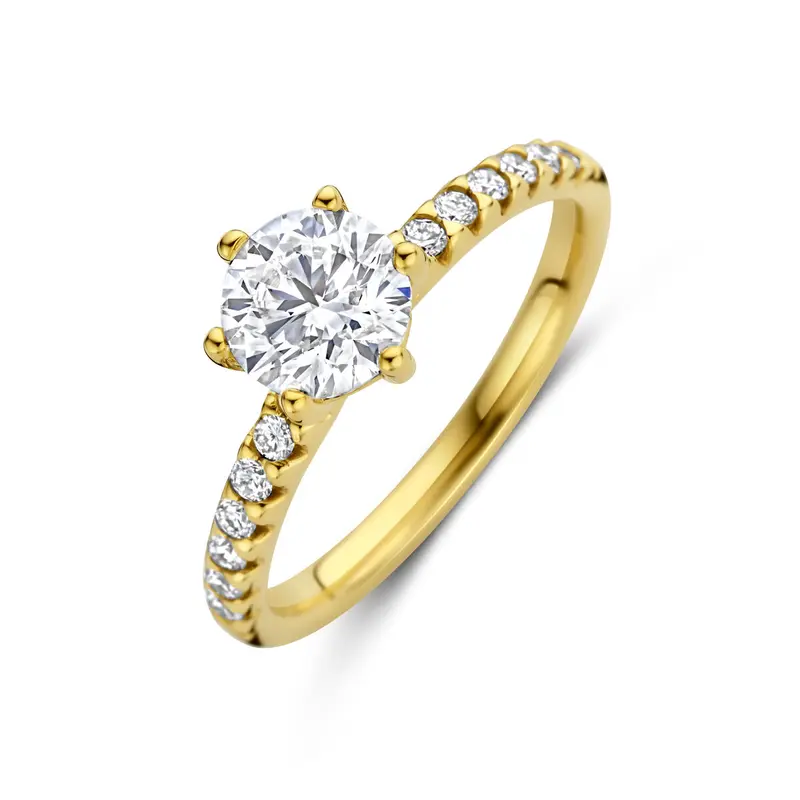 Ring lab grown diamant 1.24ct f vs 14K geelgoud