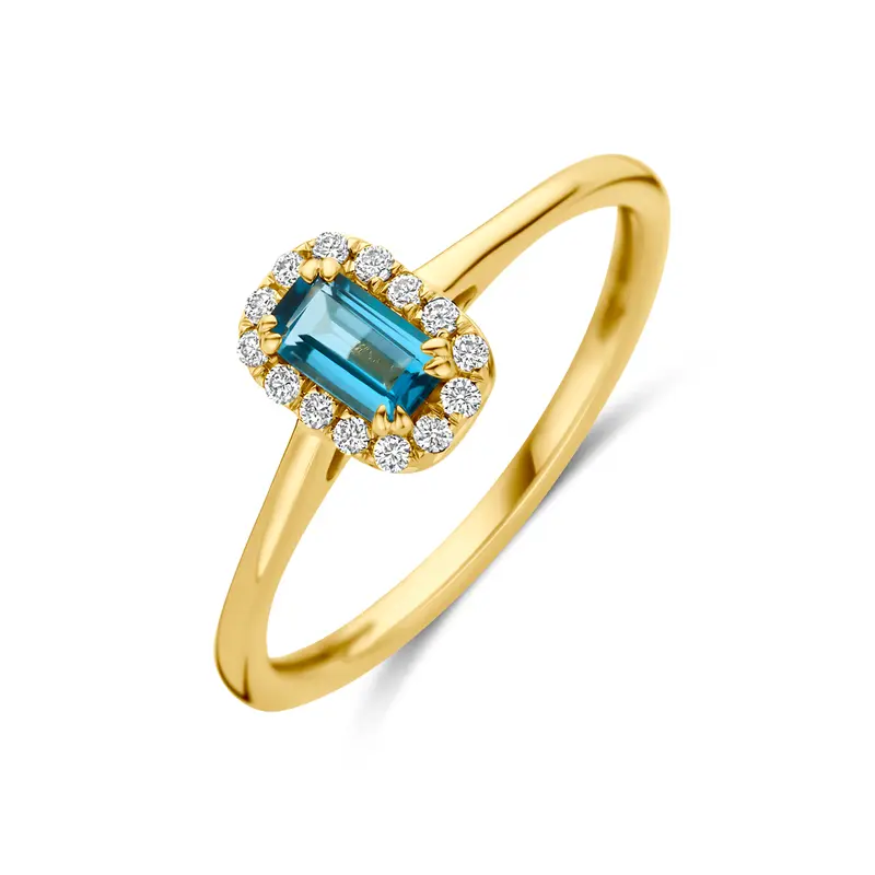 Ring london blue topaas en lab grown diamant 14K geelgoud 0.08ct f vs – 4036172