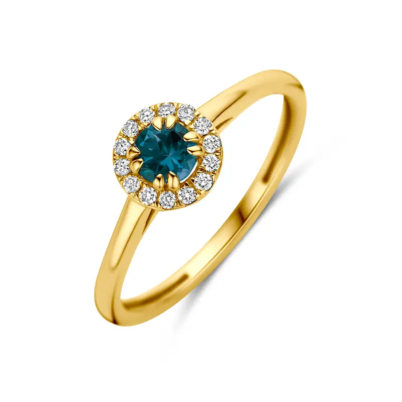 Ring london blue topaas en lab grown diamant 14K geelgoud 0.08ct f vs – 4036190
