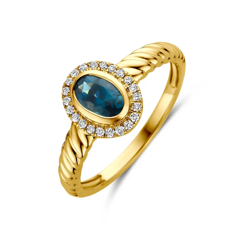 Ring london blue topaas en lab grown diamant 14K geelgoud 0.10ct f vs – 4036158