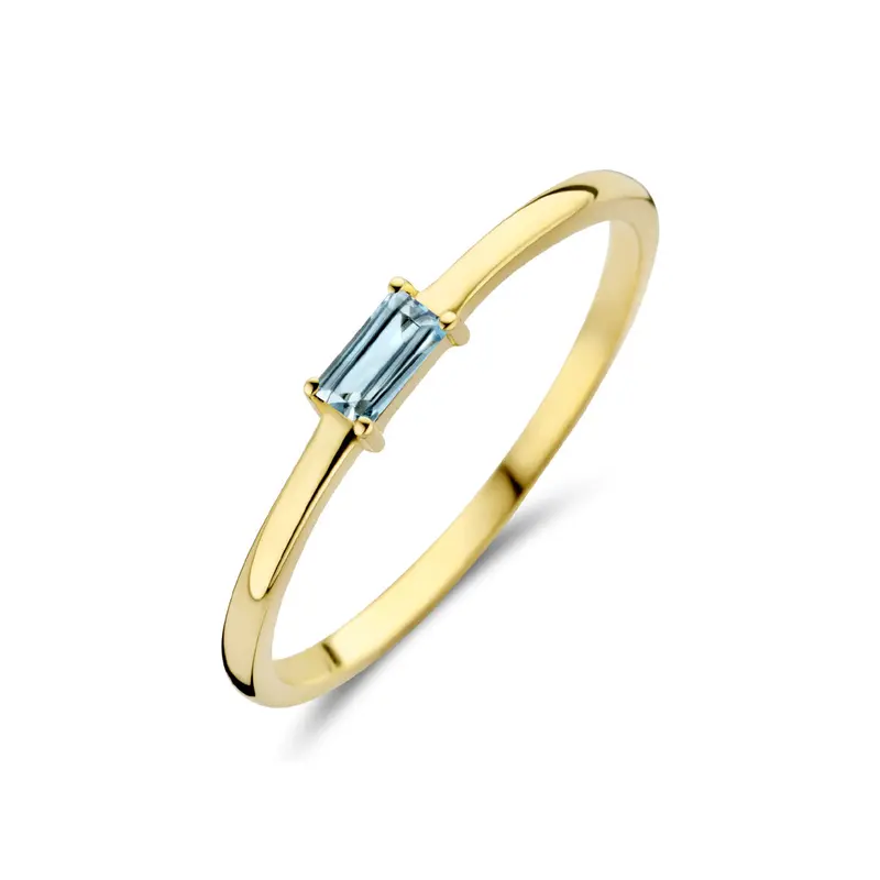 Ring met geboortesteen aquamarijn maart 14K geelgoud 2,5 mm – 4027248