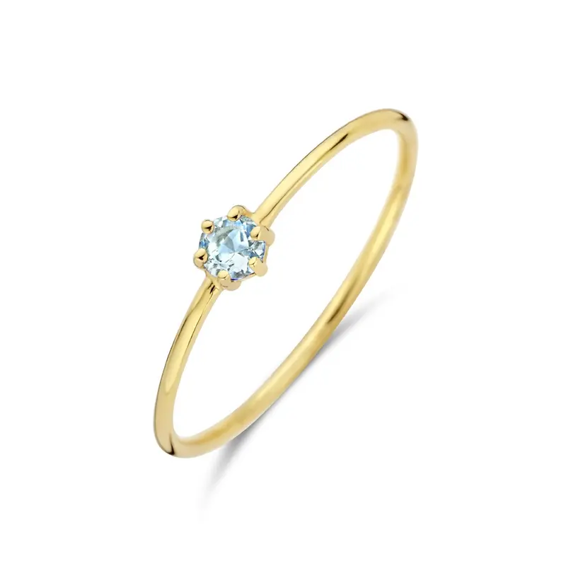 Ring met geboortesteen aquamarijn maart 14K geelgoud 4 mm – 4027635