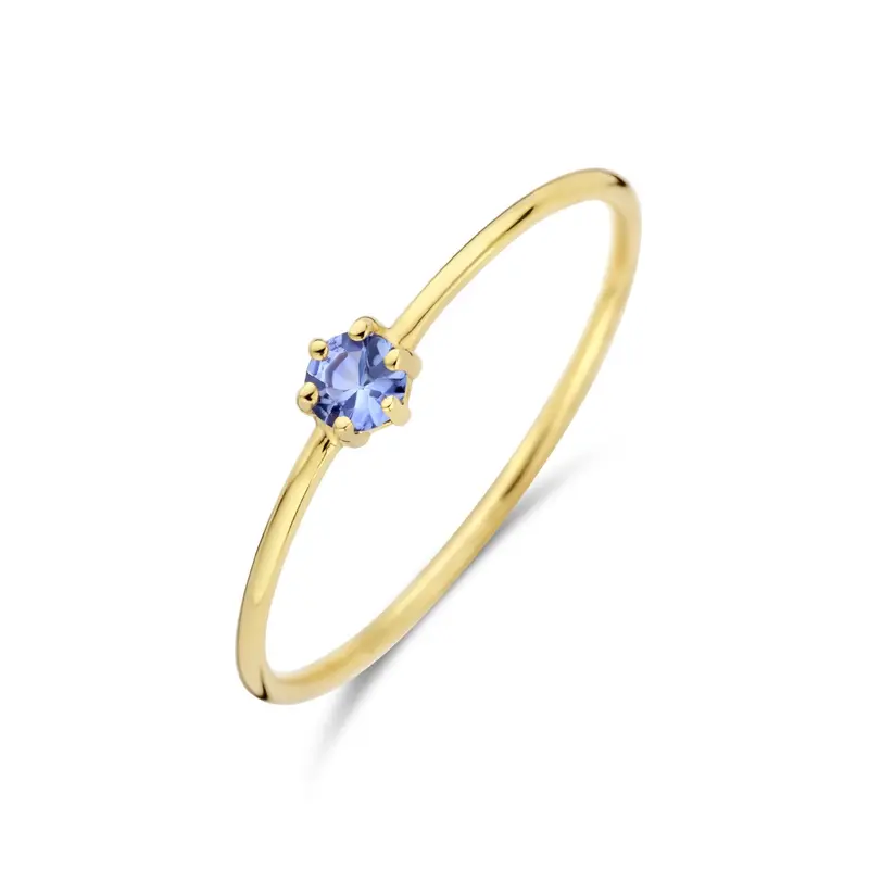 Ring met geboortesteen tanzaniet december 14K geelgoud