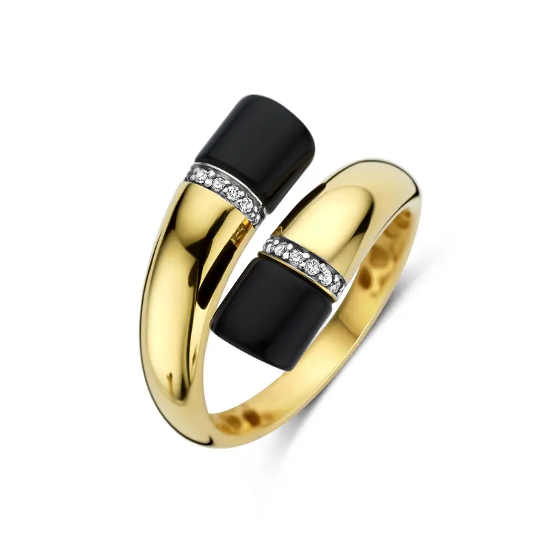 Ring onyx diamant 0.07ct h si 14K geelgoud