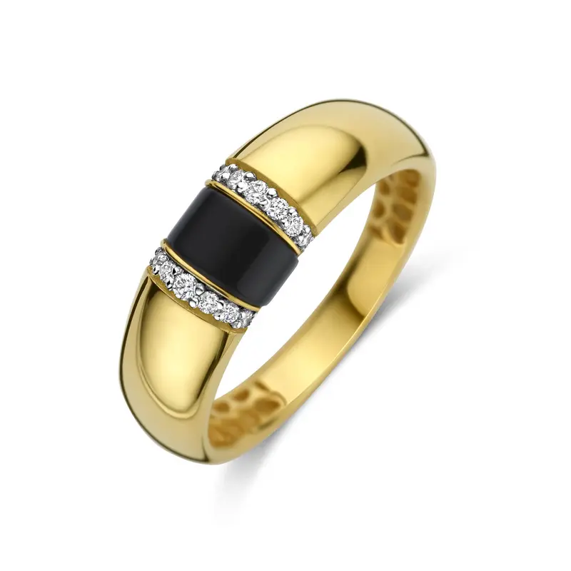 Ring onyx diamant 0.10ct h si 14K geelgoud