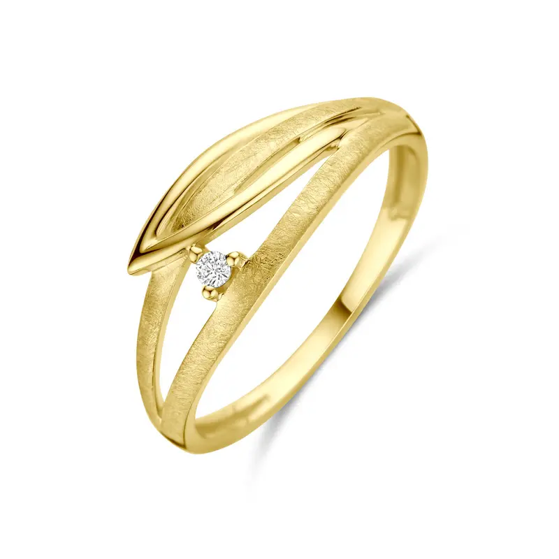 Ring poli/mat diamant 0.02ct h si 14K geelgoud