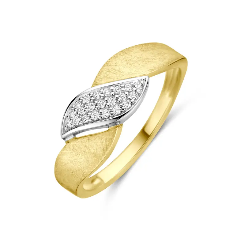 Ring poli/mat diamant 0.08ct h si 14K bicolor goud