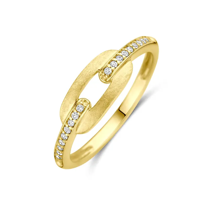 Ring poli/mat diamant 0.08ct h si 14K geelgoud