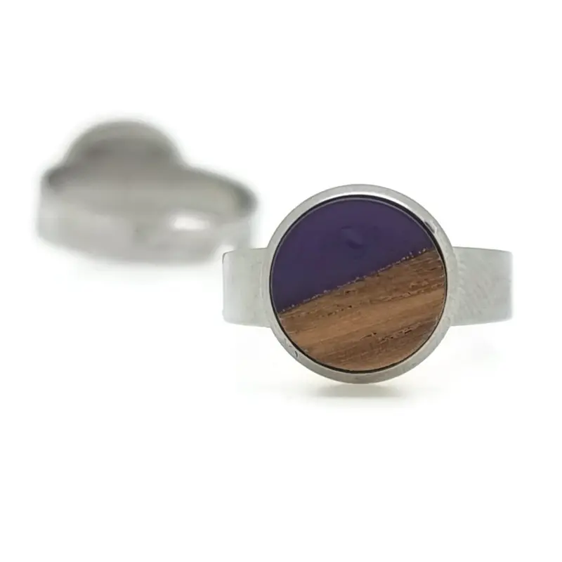 Ring RVS - Hout en resin amethist