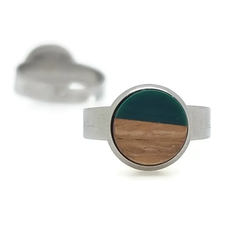 Ring RVS - Hout en resin donkergroen