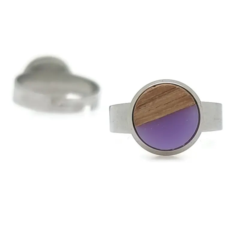 Ring RVS - Hout en resin lila