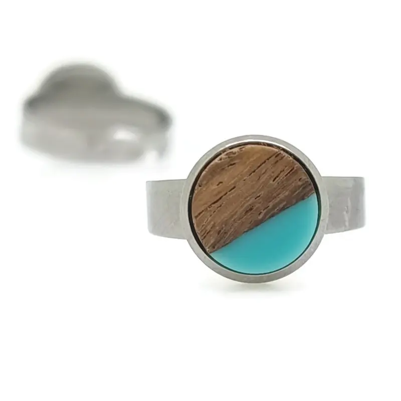 Ring RVS - Hout en resin mintgroen