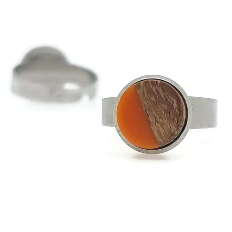Ring RVS - Hout en resin oranje