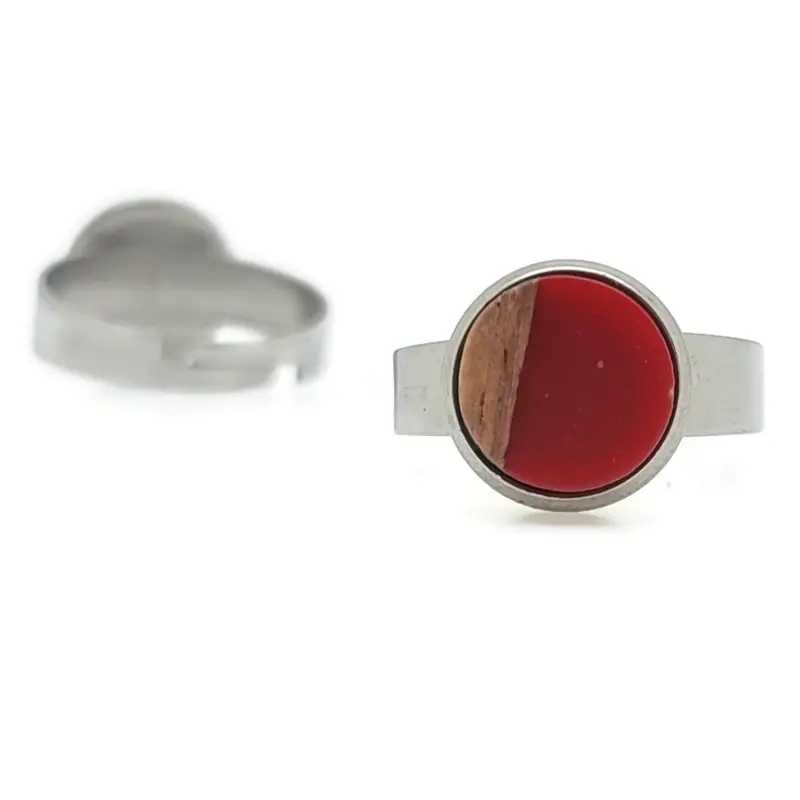 Ring RVS - Hout en resin rood