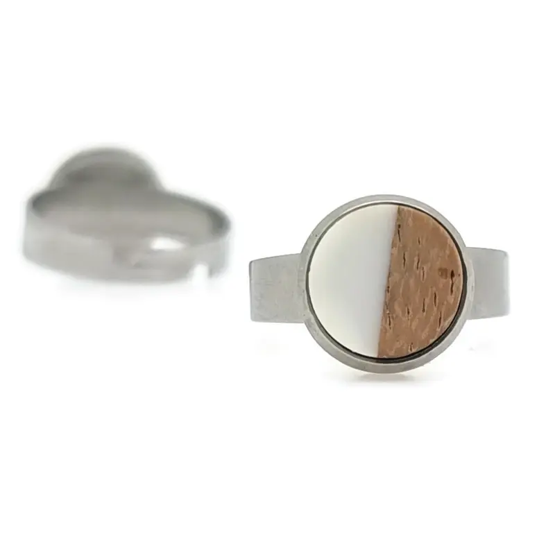Ring RVS - Hout en resin wit