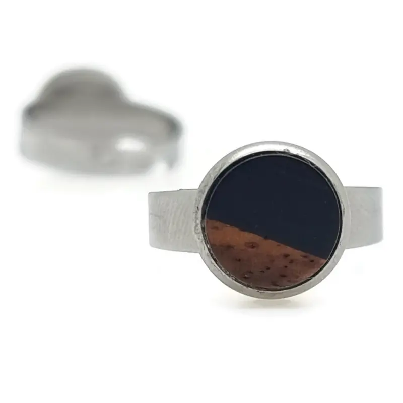 Ring RVS - Hout en resin zwart