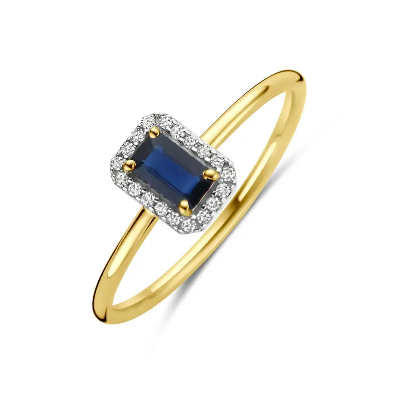 Ring saffier en diamant 0.06ct h si 14K geelgoud