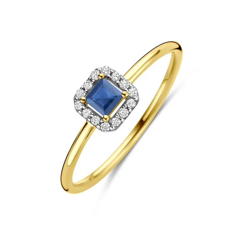 Ring saffier en diamant 0.07ct h si 14K geelgoud