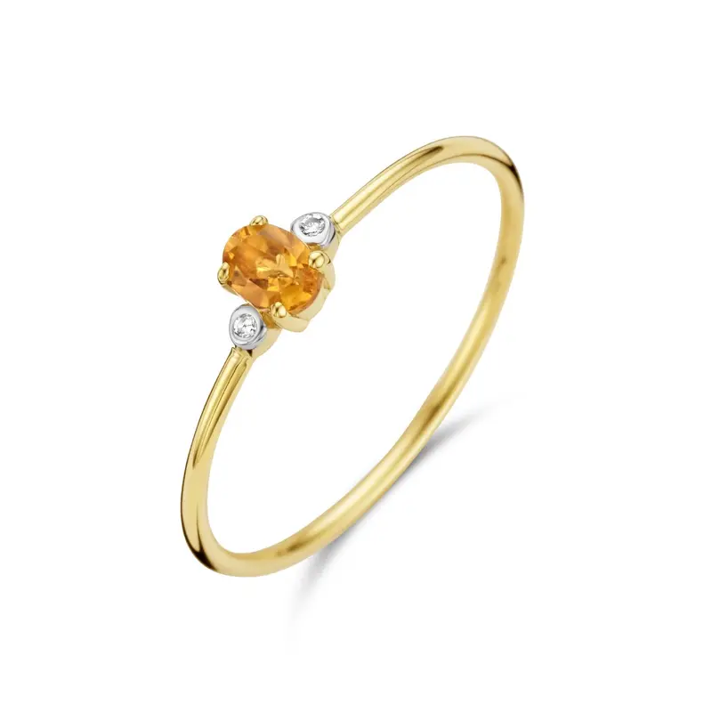 Ring trilogie citrien en diamant 0.006ct h p1 14K geelgoud