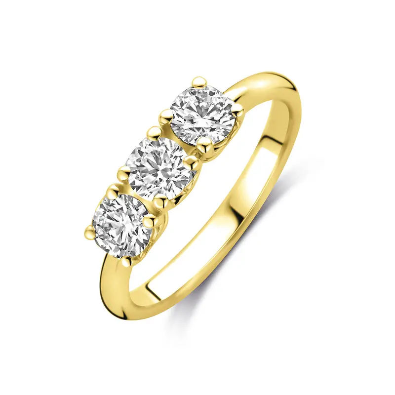 Ring trilogie lab grown diamant 0.90ct g vs 14K geelgoud