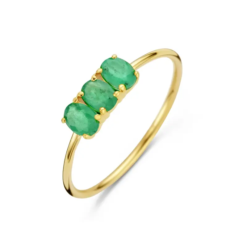 Ring trilogie smaragd 14K geelgoud