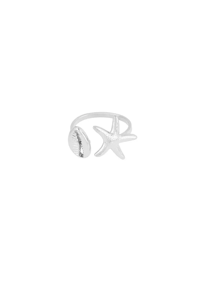 Ring zeester en schelp zilver
