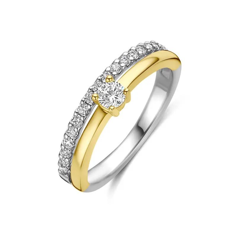 Ring zirkonia 3 micron zilver verguld wit