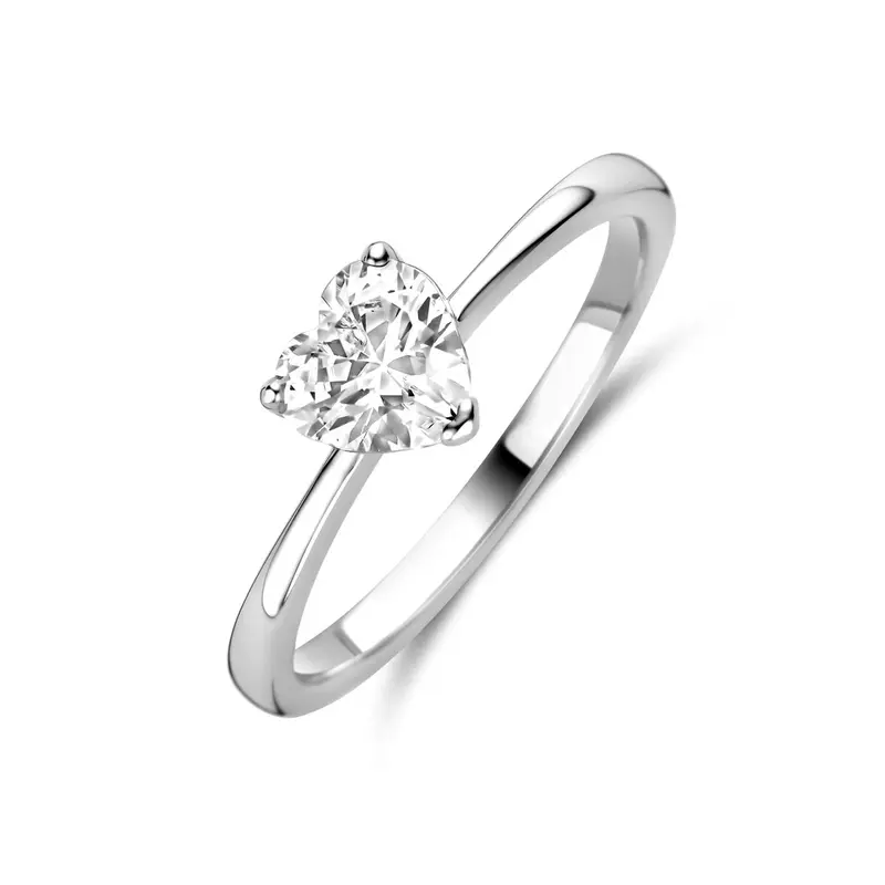 Ring zirkonia hartje zilver