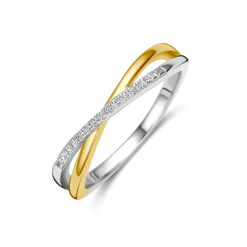 Ring zirkonia zilver verguld bicolor 3 micron – 2200534
