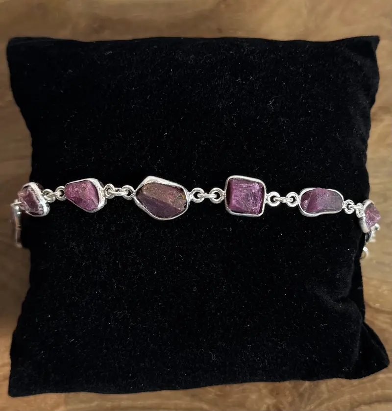 Robijn Ruw Armband 925 Zilver R5