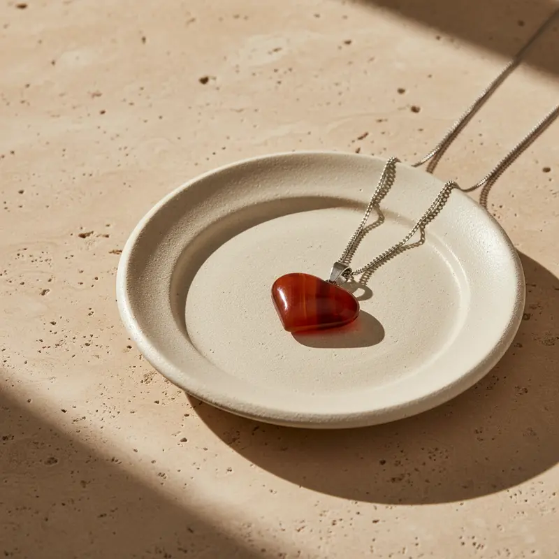 Rode agaat hart hanger met ketting
