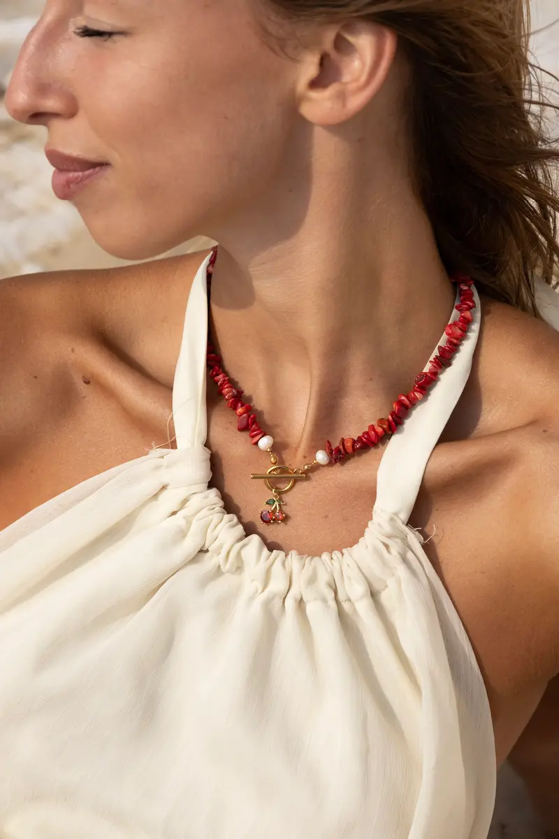 Rode Koraal Ketting met Kershanger