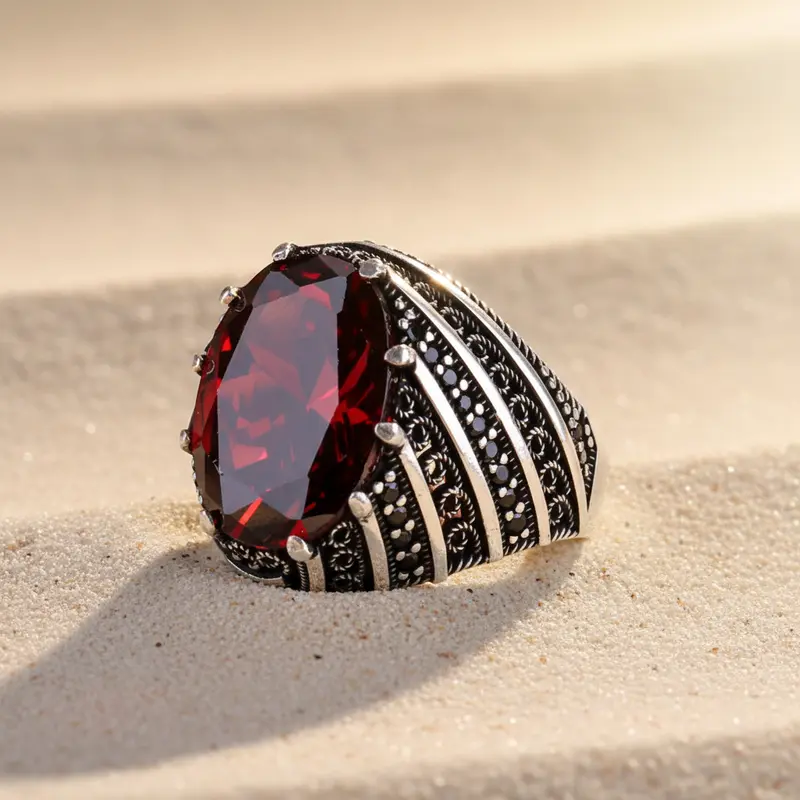 Rode Zirkonia Herenring | 925 Zilver