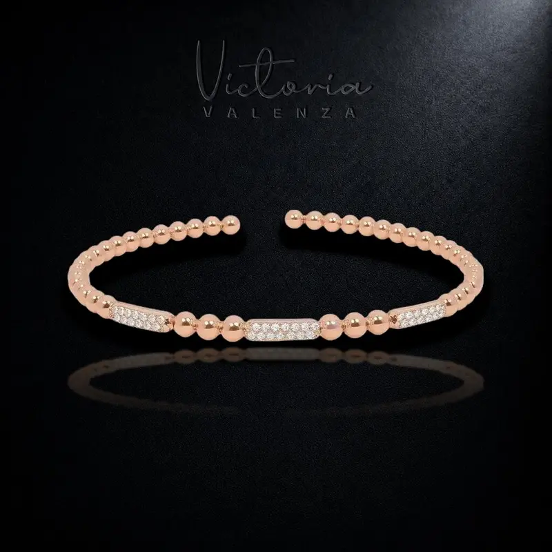 Roségoudkleurige Bolletjes Flexarmband met Zirkonia Stenen