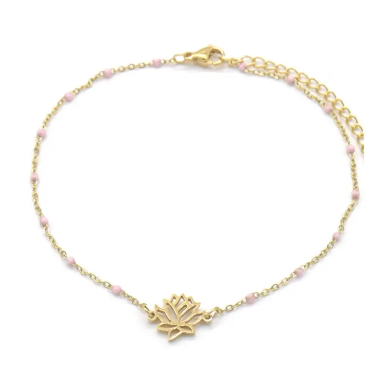 RVS enkelbandje - Gouden lotus