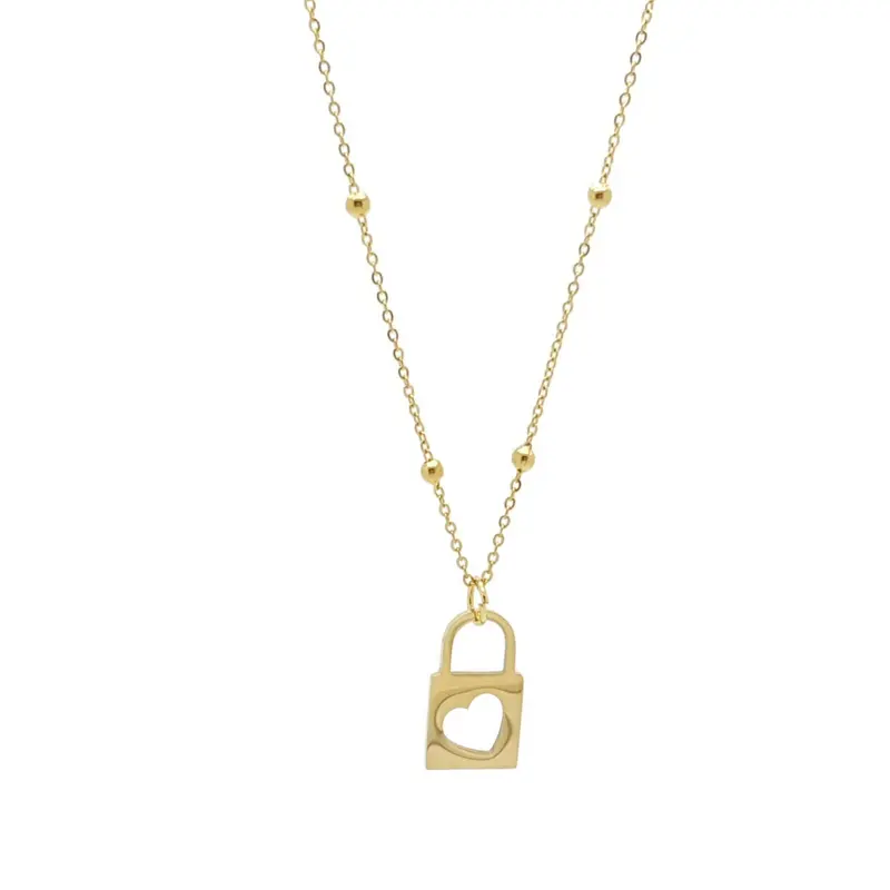 RVS Ketting - Hangslot met hart goud