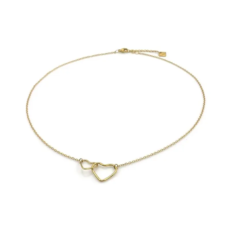 RVS Ketting - Hart in hart goud