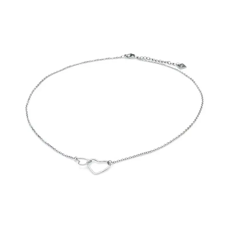 RVS Ketting - Hart in hart zilver