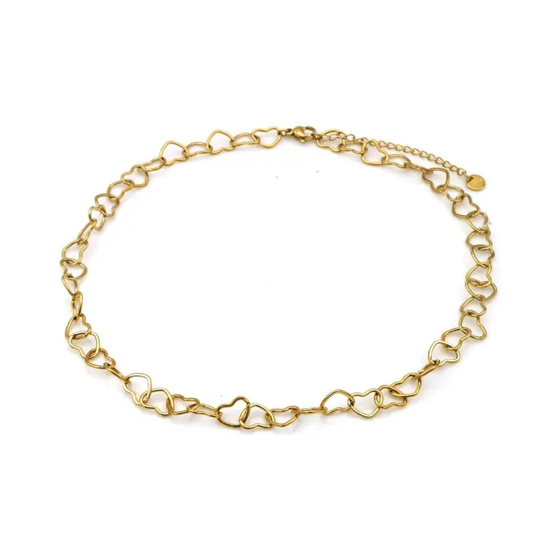 RVS Ketting - Hartjes goud