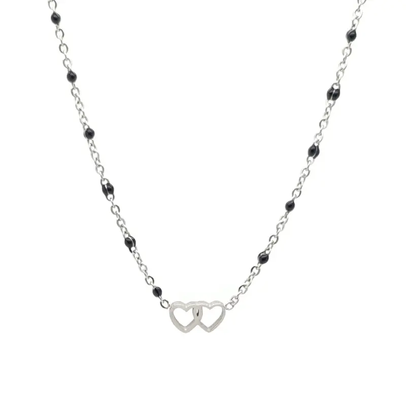 RVS Ketting - Hartjes zwarte accenten zilver