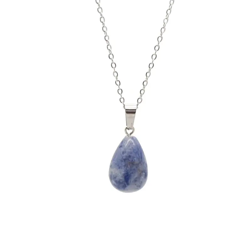 RVS Ketting - Natuursteen sodaliet zilver