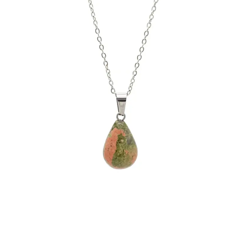 RVS Ketting - Natuursteen Unakite zilver
