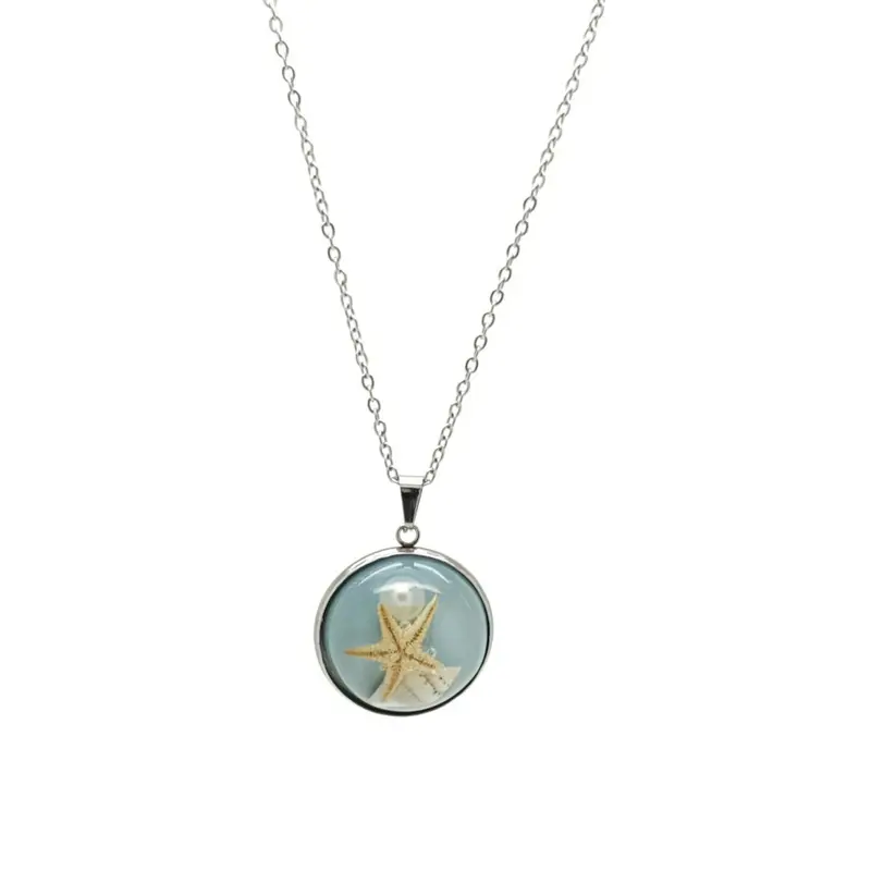 RVS Ketting - Schelp lichtblauw