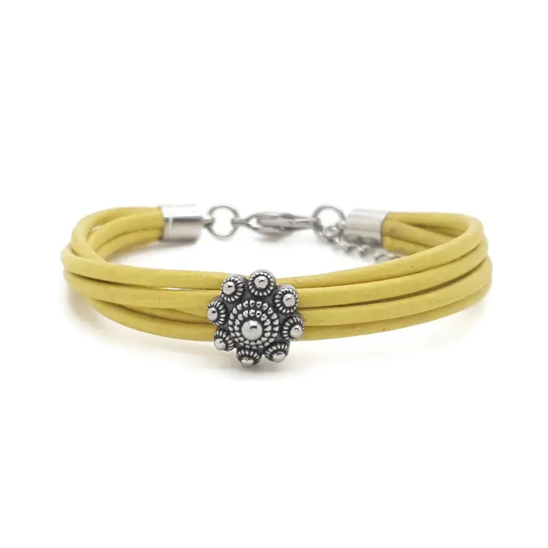 RVS Zeeuwse knop armband - Geel leer