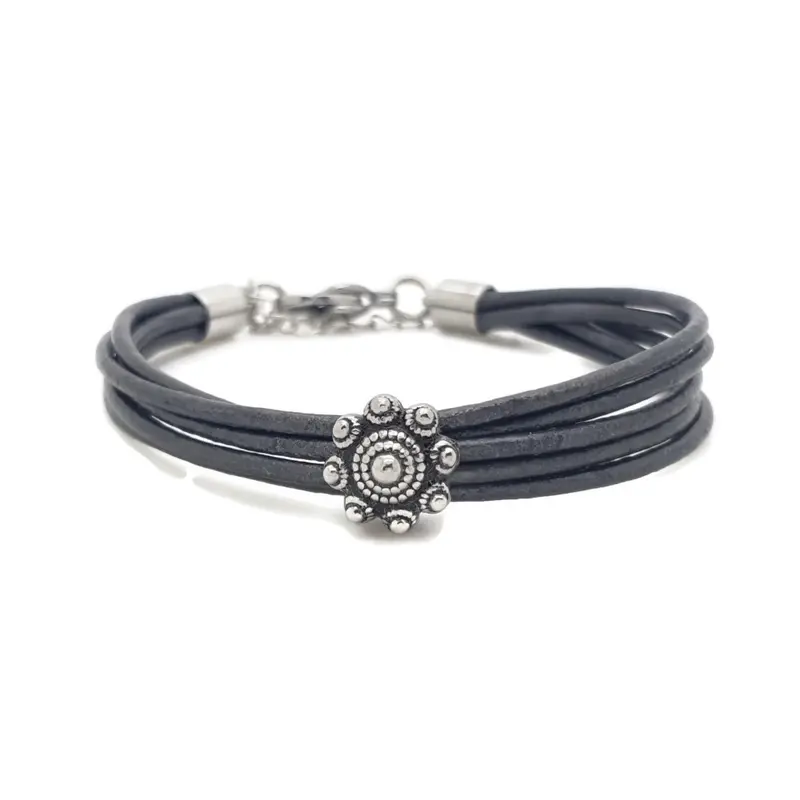 RVS Zeeuwse knop armband - Grijs metallic leer